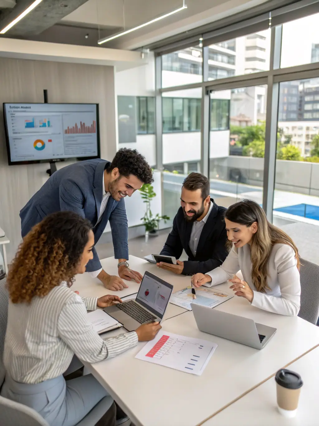 A team collaborating using Northscale's management tools to streamline workflows and improve communication, with project timelines and task lists visible.