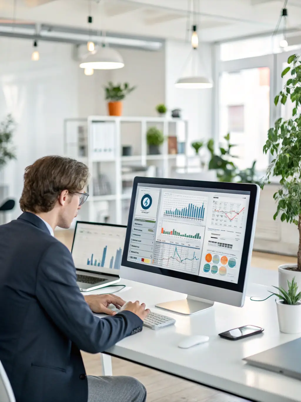 An executive reviewing analytics dashboards provided by Northscale's management tools to make informed business decisions, with key performance indicators highlighted.